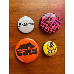 Vintage Buttons Yogi, Picasso, Canal Jean Co. Catskills NY Pinback Lot (set of 4